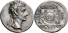 Octavian as Augustus, 27 BC – 14 AD 

Denarius, Caesaraugusta circa 19-18 BC, AR 18 mm, 3.95 g. Oak-wreathed head r. Rev. CAESAR – AVGVSTVS Two laur...