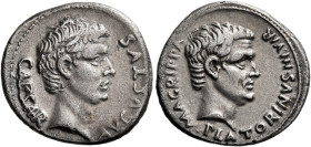 Octavian as Augustus, 27 BC – 14 AD 

C. Sulpicius Plaetorinus. Denarius 13 BC, AR 19 mm, 3.81 g. CAESAR – AVGVSTVS Bare head of Augustus r. Rev. M ...