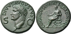 Octavian as Augustus, 27 BC – 14 AD 

Divus Augustus. Dupondius circa 37-41, Æ 30 mm, 15.62 g. DIVVS AVGVSTVS Radiate head of Augustus l.; in field,...