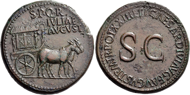 In the name of Julia, daughter of Augustus 

Sestertius circa 22-23, Æ 35 mm, ...