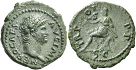 Nero augustus, 54 – 68 

Semis circa 64, Æ 20 mm, 3.41 g. NERO CAES – AVG IMP Laureate head r. Rev. TR – P – OT P P Roma seated l. on cuirass, holdi...