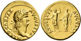 Nero augustus, 54 – 68 

Aureus circa 64-65, AV 19 mm, 7.30 g. NERO CAESAR – AVGVSTVS Laureate head r. Rev. AVGVSTVS – AVGVSTA Nero, radiate and tog...