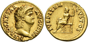 Nero augustus, 54 – 68 

Aureus 64-65, AV 20 mm, 7.31 g. NERO CAESAR – AVGVSTVS Laureate and bearded head r. Rev. IVPPITER – CVSTOS Jupiter seated l...