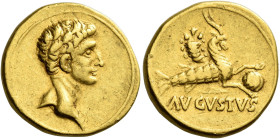 The Civil Wars, 68 – 69 

Aureus, uncertain mint in Spain or Gaul 68, AV 19 mm, 6.31 g. Bare head of Augustus r. Rev. AVGVSTVS Capricorn r., holding...