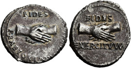The Civil Wars, 68 – 69 

Denarius, Southern Gaul (?) circa 69, AR 20 mm, 3.27 g. FIDES / EXERCITVVM Clasped hands. Rev. FIDES / PRAETORIANORVM Clas...