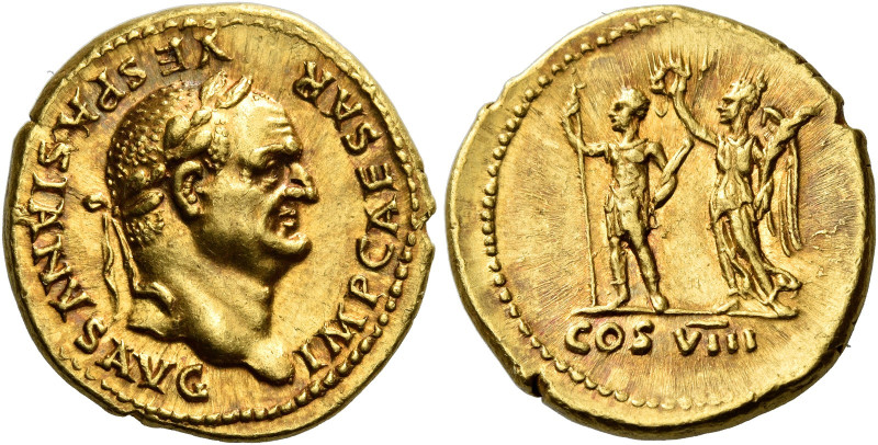 Vespasian, 69 – 79 

Aureus 77-78, AV 19 mm, 7.35 g. IMP CAESAR – VESPASIANVS ...