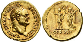 Vespasian, 69 – 79 

Aureus 77-78, AV 19 mm, 7.35 g. IMP CAESAR – VESPASIANVS AVG Laureate head r. Rev. Vespasian standing l., holding long sceptre ...