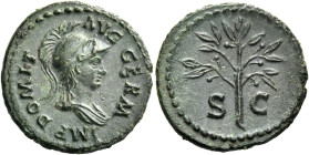 Domitian augustus, 81 – 96 

Quadrans 84-85, Æ 18 mm, 2.67 g. IMP DOMIT – AVG GERM Helmeted and draped bust of Minerva r. Rev. Olive branch; in fiel...