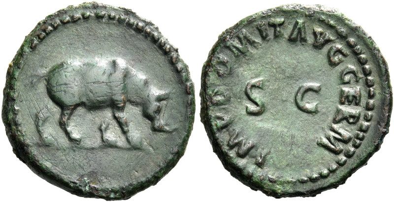 Domitian augustus, 81 – 96 

Quadrans 84-85, Æ 17 mm, 2.30 g. Rhinoceros advan...
