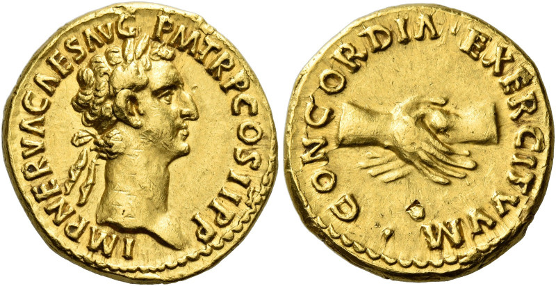 Nerva, 96 – 98 

Aureus 97, AV 19 mm, 7.52 g. IMP NERVA CAES AVG P M TR P COS ...