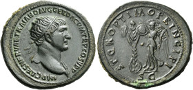 Trajan augustus, 98 – 117 

Dupondius circa 106-107, Æ 31 mm, 13.42 g. IMP CAES NERVAE TRAIANO AVG GER DAC P M TR P COS V P P Radiate bust r., with ...