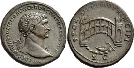 Trajan augustus, 98 – 117 

Sestertius circa 107-110, Æ 35 mm, 27.20 g. IMP CAES NERVAE TRAIANO AVG GER DAC P M TR P COS V P P Laureate head r., dra...