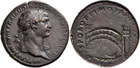 Trajan augustus, 98 – 117 

Sestertius circa 107-110, Æ 34 mm, 25.34 g. IMP CAES NERVAE TRAIANO AVG GER DAC P M TR P COS V P P Laureate head r., dra...