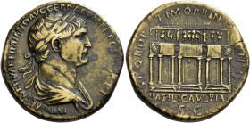 Trajan augustus, 98 – 117 

Sestertius circa 112-114, Æ 33 mm, 27.87 g. IMP CAES NERVAE TRAIANO AVG GER DAC P M TR P COS VI P P Laureate, draped and...