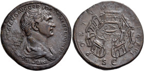 Trajan augustus, 98 – 117 

Sestertius circa 112-114, Æ 35 mm, 26.86 g. IMP CAES NERVAE TRAIANO AVG GER DAC P M TR P COS VI P P Laureate and draped ...