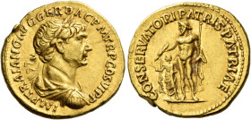 Trajan augustus, 98 – 117 

Aureus circa 113-114, AV 21 mm, 7.30 g. IMP TRAIANO AVG GER DAC P M TR P COS VI P P Laureate, draped and cuirassed bust ...