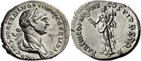 Trajan augustus, 98 – 117 

Denarius 116-117, AR 20 mm, 3.10 g. IMP CAES NER TRAIANO OPTIM AVG GER DAC Laureate and draped bust r. Rev. PARTHICO P –...