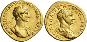 Hadrian augustus, 117 – 138 

Aureus 117, AV 20 mm, 7.13 g. IMP CAES TRAIAN HADRIAN OPT AVG G D PART Laureate and cuirassed bust of Hadrian r. Rev. ...