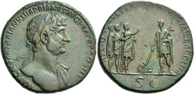 Hadrian augustus, 117 – 138 

Sestertius 119-120, Æ 32 mm, 23.75 g. IMP CAESAR TRAIANVS HADRIANVS AVG P M TR P COS III Laureate bust r., with draper...
