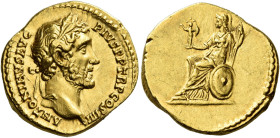 Antoninus Pius augustus, 138 – 161 

Aureus 146, AV 20 mm, 7.27 g. ANTONINVS AVG PI – VS P P TR P COS IIII Laureate head r. Rev. Roma seated l., hol...