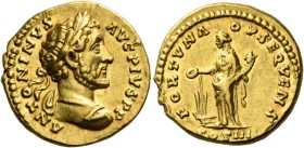 Antoninus Pius augustus, 138 – 161

Aureus 158-159, AV 18 mm, 7.24 g. ANTONINVS – AVG PIVS P P Laureate and cuirassed bust r. Rev. FORTVNA – OPSEQVE...