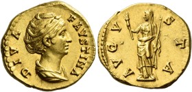 Faustina I, wife of Antoninus Pius

Diva Faustina. Aureus after 141, AV 20 mm, 7.31 g. DIVA – FAVSTINA Draped bust r. her hair bound with pearls and...