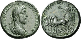 Commodus augustus, 177 – 192 

Medallion 189-190, Æ 40 mm, 58.98 g. IMP COMMODVS AVG PIVS FELIX Laureate, draped and cuirassed bust r. Rev. P – M TR...