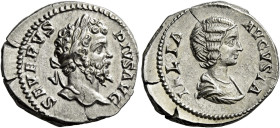 Septimius Severus, 193 – 211 

Denarius circa 202-210, AR 20 mm, 3.49 g. SEVERVS – PIVS AVG Laureate head r. Rev. IVLIA – AVGVSTA Draped bust r. C 3...