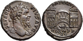 Septimius Severus, 193 – 211 

As 208, Æ 25 mm, 10.09 g. SEVERVS – PIVS AVG Laureate head r. with aegis. Rev. PM TR P XVI COS Bridge with arches; to...