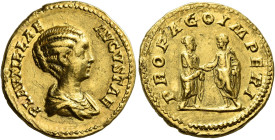 Plautilla, wife of Caracalla 

Aureus 202-205, AV 20 mm, 7.01 g. PLAVTILLAE – AVGVSTAE Draped bust r.; hair in bun at back. Rev. PROPAGO IMPERI Cara...