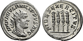 Philip I, 244 – 249 

Antoninianus, Antiochia 246-249, AR 23 mm, 3.87 g. IMP M IVL PHILIPPVS AVG Radiate, draped and cuirassed bust r. Rev. FIDES EX...