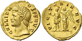 Gallienus joint reign with Valerian I, 253 – 260 and sole reign, 260 – 268 

Aureus circa 265-266, AV 20 mm, 4.67 g. GALLIEN – VS P F AVG Head l., w...