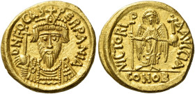 Phocas, 602 – 610 

Solidus, Carthage 607-608, AV 17 mm, 4.48 g. D N FOCAS – PERP AN A Crowned and cuirassed facing bust, crowned surmounted by cros...