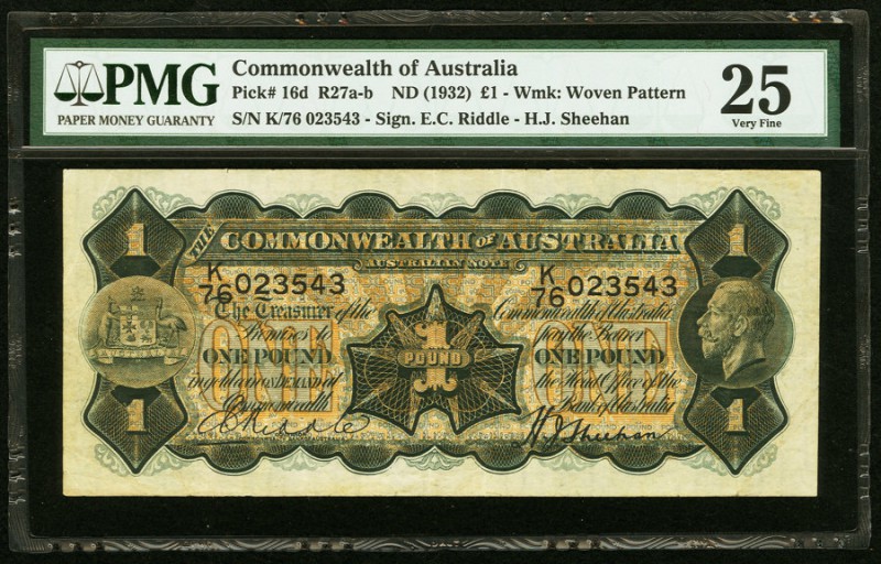Australia Commonwealth of Australia 1 Pound ND (1932) Pick 16d PMG Very Fine 25....