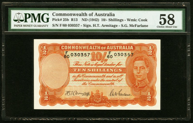 Australia Commonwealth of Australia 10 Shillings ND (1942) Pick 25b PMG Choice A...