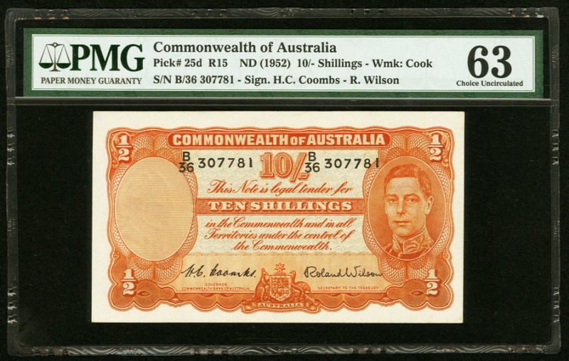 Australia Commonwealth of Australia 10 Shillings ND (1952) Pick 25d PMG Choice U...