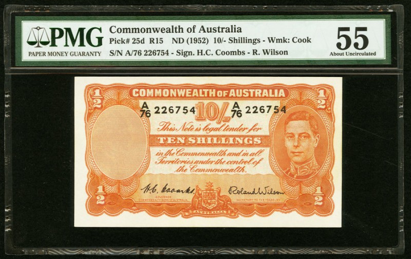 Australia Commonwealth of Australia 10 Shillings ND (1952) Pick 25d PMG About Un...