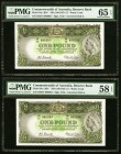 Australia Reserve Bank of Australia 1 Pound ND (1961-65) Pick 34a Two Consecutive Examples PMG Gem Uncirculated 65 EPQ; Choice About Unc 58 EPQ. 

HID...
