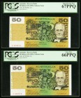Australia Reserve Bank of Australia 50 Dollars ND (1995) Pick 47i Two Collector Issue Examples PCGS Superb Gem New 67PPQ; Gem New 66PPQ. Same serial n...