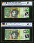 Australia Reserve Bank of Australia 100 Dollars 2011 Pick 61c Two Examples PCGS Gold Shield Superb Gem Unc 69 OPQ (2). 

HID09801242017