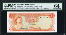 Bahamas Central Bank of the Bahamas 5 Dollars 1974 Pick 37a PMG Choice Uncirculated 64 EPQ. 

HID09801242017
