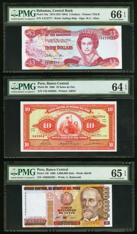 Bahamas Central Bank of the Bahamas 3 Dollars 1974 (ND 1984) Pick 44a PMG Gem Un...