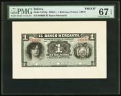 Bolivia Banco Mercantil 1 Boliviano 1906-11 Pick S171fp Proof PMG Superb Gem Unc 67 EPQ. 

HID09801242017