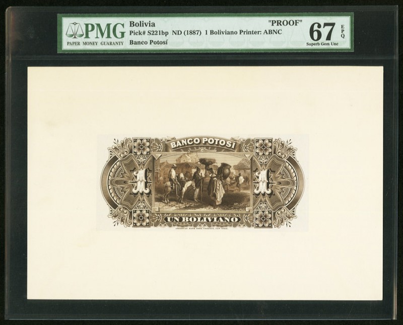 Bolivia Banco Potosi 1 Boliviano ND (1887) Pick S221bp Proof PMG Superb Gem Unc ...