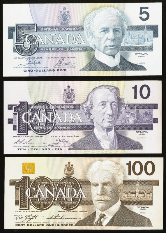 Canada Bank of Canada 5; 10; 100 Dollars 1986; 1989; 1988 BC-56; BC-57; BC-60 Th...