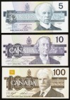 Canada Bank of Canada 5; 10; 100 Dollars 1986; 1989; 1988 BC-56; BC-57; BC-60 Three Examples Crisp Uncirculated. 

HID09801242017