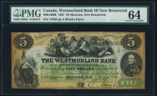 Canada Moncton, NB- Westmoreland Bank 5 Dollars 1861 Ch.# 800-12-06R PMG Choice Uncirculated 64. Toned.

HID09801242017