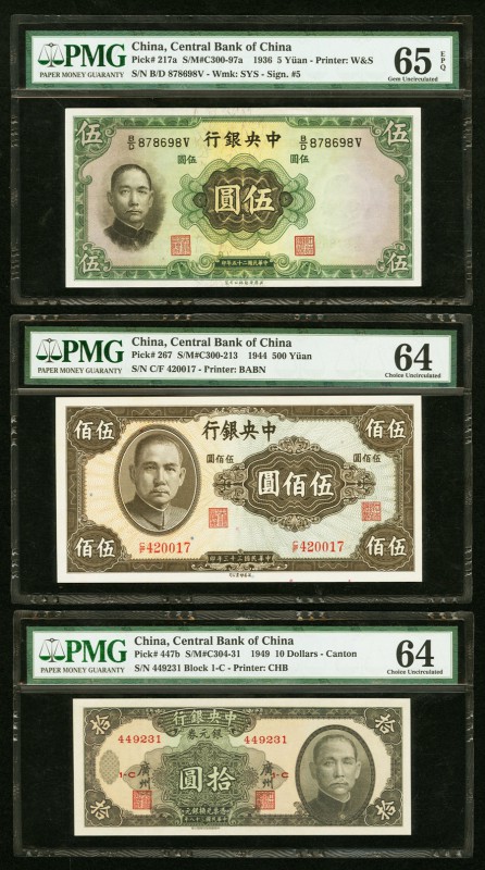 China Central Bank of China 5; 500 Yuan 1936; 1944 Pick 217a; 267 PMG Gem Uncirc...