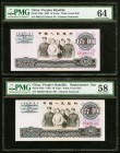 China People's Bank of China 10 Yuan 1965 Pick 879b; 879a* Two Examples PMG Choice Uncirculated 64; Choice About Unc 58. The second example is a Repla...