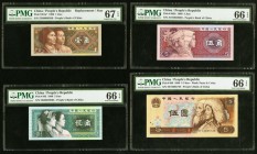 China People's Republic 1; 2; 5 Jiao 5 Yuan 1980 Pick 881a* Replacement; 882; 883b; 886 Four Examples PMG Superb Gem Unc 67 EPQ; Gem Uncirculated 66 E...